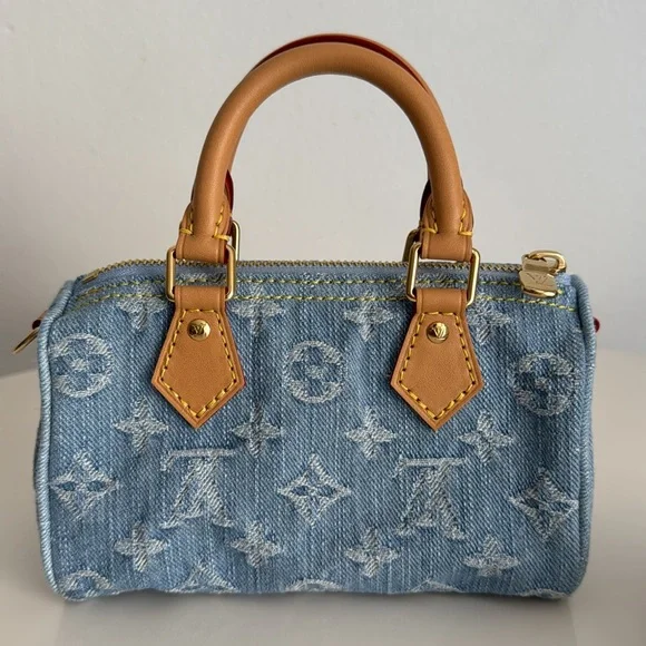 Louis Vuitton *Like NEW *Limited Edition* Nano Mini Denim Speedy Bag with Strap - Picture 5 of 17